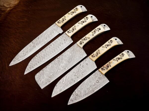 Hand Made Damascus Kitchen Knives Set - Image 3