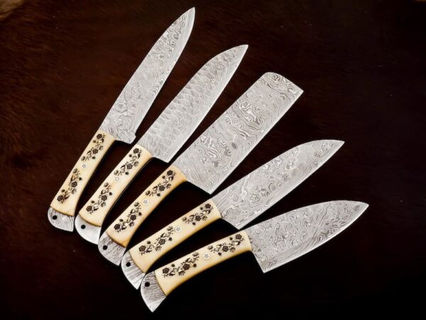 Hand Made Damascus Kitchen Knives Set - Image 2