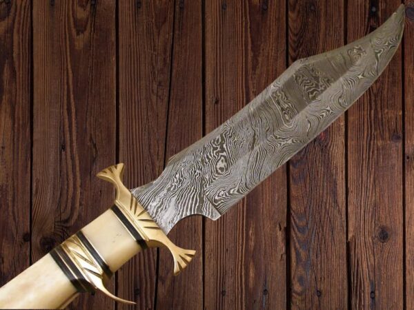 Damascus Steel Hunting Big Vintage Bowie Knife with Bone Handle - Image 4