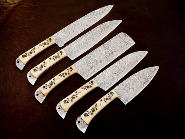 Hand Made Damascus Kitchen Knives Set - Image 4