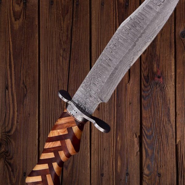 17"Handmade Damascus Steel Hunting Bowie Knife with Wood Handle - Image 4