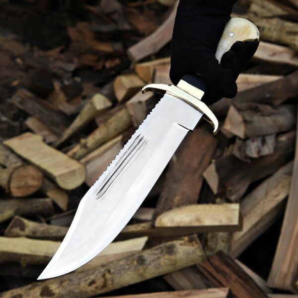 Handmade D2 Steel Hunting Bowie Knife With Camle Bone Handle - Image 7