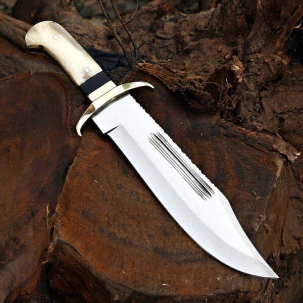 Handmade D2 Steel Hunting Bowie Knife With Camle Bone Handle - Image 8