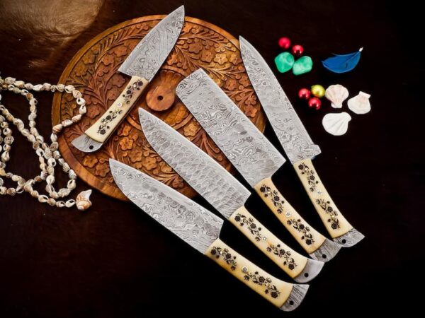 Hand Made Damascus Kitchen Knives Set - Image 5