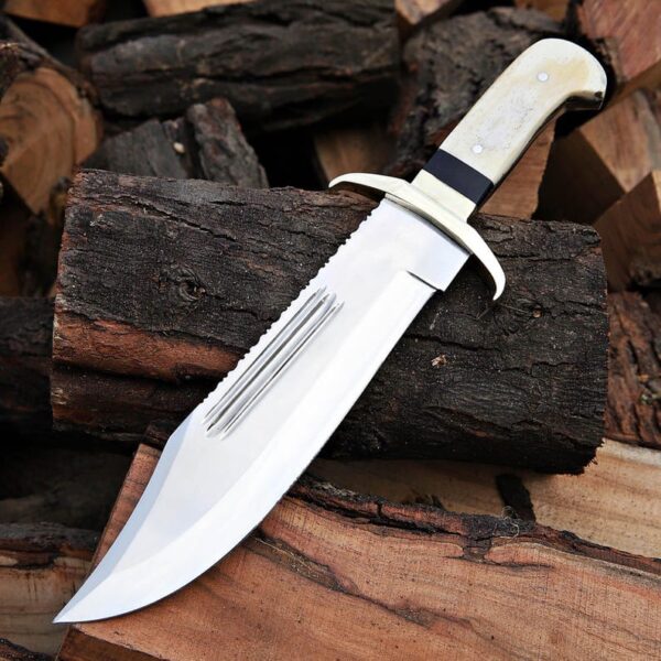 Handmade D2 Steel Hunting Bowie Knife With Camle Bone Handle - Image 9