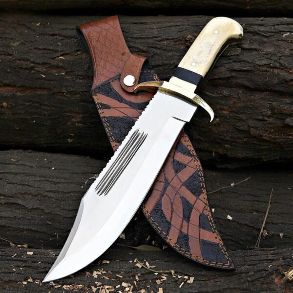 Handmade D2 Steel Hunting Bowie Knife With Camle Bone Handle - Image 10